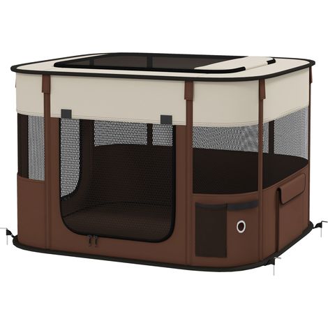 PawHut Recinto per Cani e Gatti con 6 Finestre e 3 Porte 74x60x45 cm Marrone