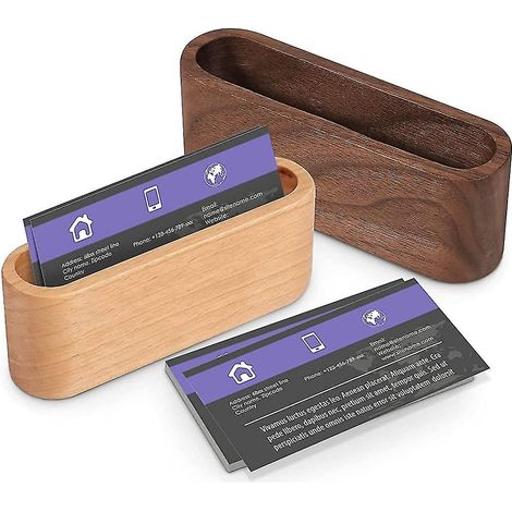 HONORNIC - Porte-cartes de visite en bois, présentoir de bureau pour cartes de visite, rangement pour cartes