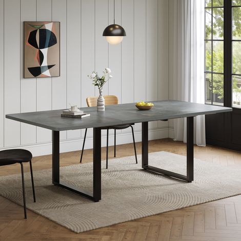 Table de salle à manger extensible en 3 longueurs (140/180/220 x 80 cm), idéale pour 6 à 10 personnes. Forme ergonomique, pieds en métal, style épuré. Convient pour la salle à manger ou la cuisine. Co (1/4)