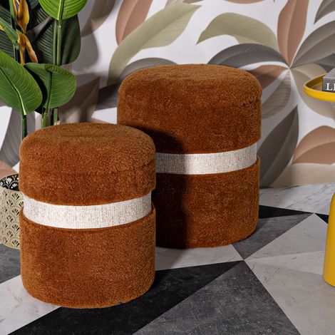 Pouf Contenitore Luder, set da 2, Forma Rotondo, Colore Struttura Beige, 40x40x47h cm Marrone Terracotta (1/5)