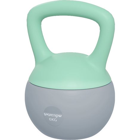 Kettlebell de 6 kg rempli de sable métallique et doté d'une poignée antidérapante pour l'entraînement à domicile, 19 x 19 x 28 cm, vert et gris (1/5)