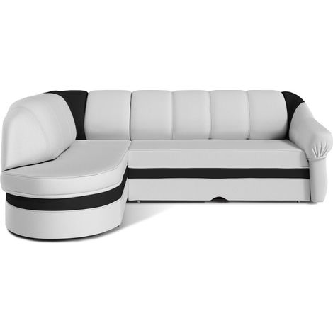 Canapé d'angle gauche convertible BENANA 250 cm blanc et noir avec coffre