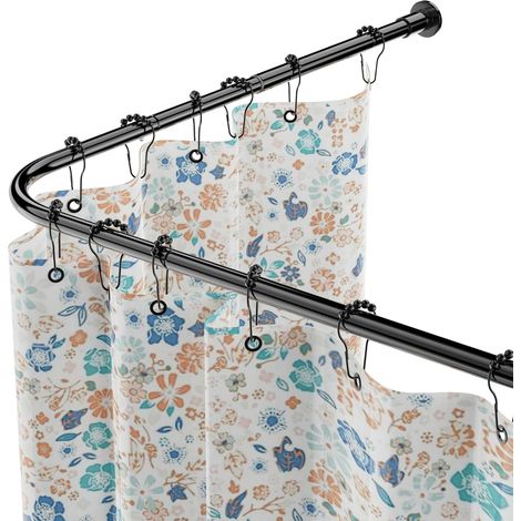 Tringle De Rideau De Douche En Forme De L Réglable De 68 À 96 Cm X 68 À 96 Cm, Acier Inoxydable, Noir (1/5)