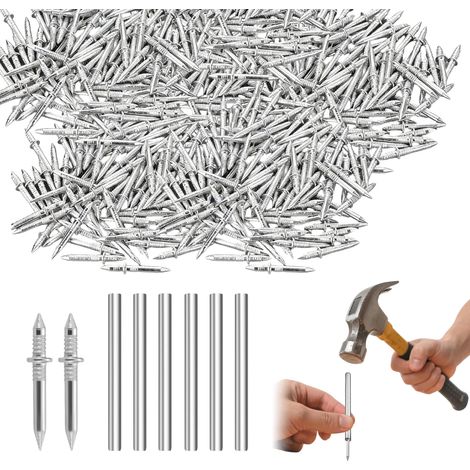 Lot de 600 clous à double tête avec 6 outils de manchon, clous en acier, clous en béton, plinthe invisible, double tête pour plinthes, vis de sécurité (1/5)
