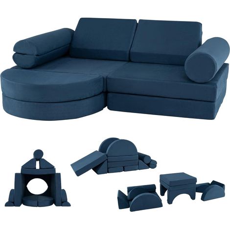Divano componibile per bambini da 14 pezzi 145 x 71 x 46 cm design trasformabile atmosfera accogliente velluto blu scuro 200011021