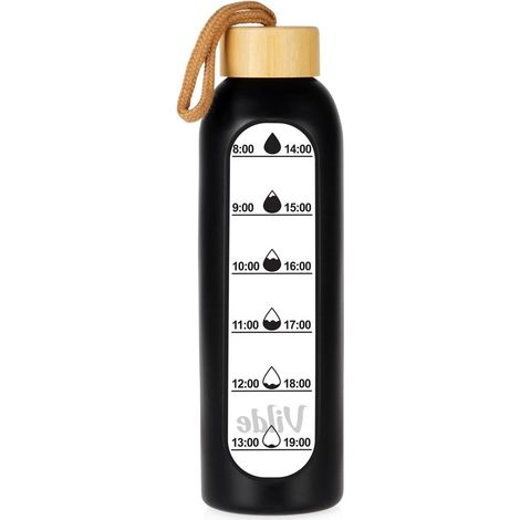 Glass Water Bottle with Black Silicone Sleeve, 600ml (1/5)
