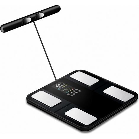 Balance connectée pour l'analyse de la composition corporelle, dotée de 8 capteurs à électrodes, d'un écran HD, de 28 mesures et d'une application iOS et Android.