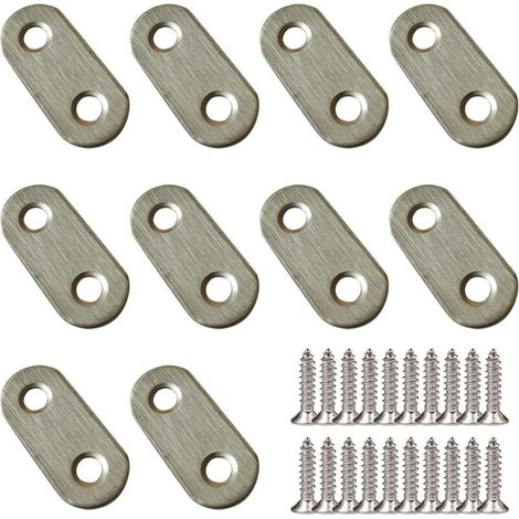 10 pièces patte d'assemblage 37 x 16 mm équerre Renfort en acier inoxydable Plaques de reparation à équerre patte de fixation, avec vis (1/5)
