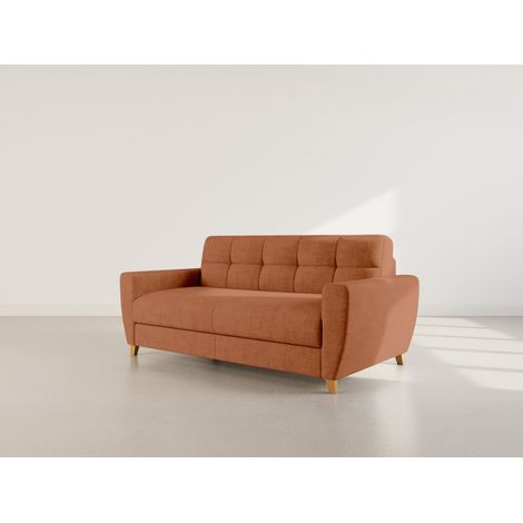 Thibault - canapé lit 3 places convertible express couchage quotidien 140 cm matelas 14 cm en velours texturé - terracotta (1/5)