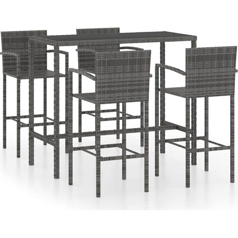 Ensemble de bar de jardin 5 pcs Résine tressée Gris (1/5)