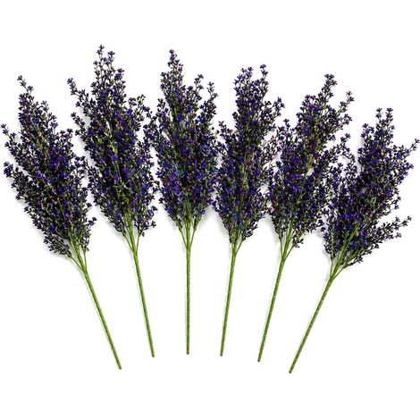 Pack of 6 x 75cm Artificial Purple Heather Flower Bush Stem (1/4)