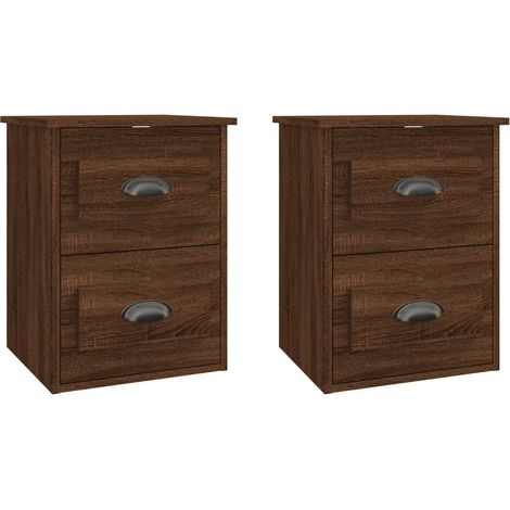 Juego de 2 mesitas de noche de pared con dos cajones 41,5 x 36 x 53 cm madera de ingeniería marrón DEC036059
