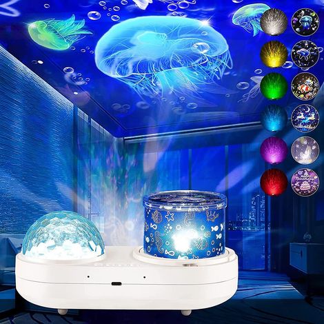 Projecteur de lumière Océan pour chambre à coucher, LED, ciel étoilé, galaxie, vagues, couleurs, rotation, projection murale sous-marine 3D