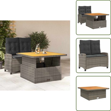 The Living Store Juego de comedor jardín 2 pzas con cojines ratán sintético gris - Banco de jardín
