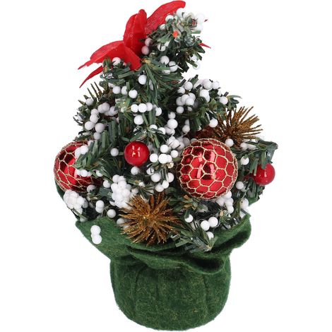 Faux sapin de Noël miniature élégant et mignon rouge vif en non-tissé hauteur 20 cm décoration de table bureau ornement de Noël original 1 pièce (1/5)