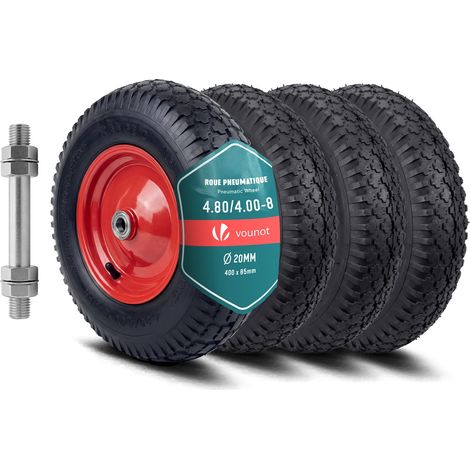 Lot de 4 Roue Gonflable 4.80/4.00-8 Roue de Brouette 400x85mm avec Chambre à Air Alésage de 20 mm avec Axe Inclus et Roulements à Billes pour Diable Chariot et Remorque de Jardin (1/5)