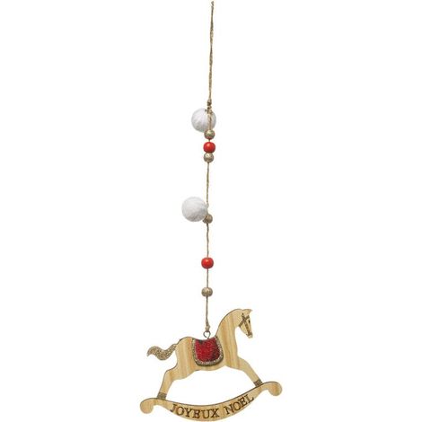 Paris Prix - Sujet De Noël Cheval à Bascule la Piste 34cm Beige