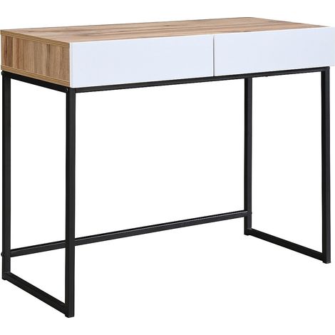 Scrivania consolle con 2 cassetti Bianco e naturale - CEVANIA