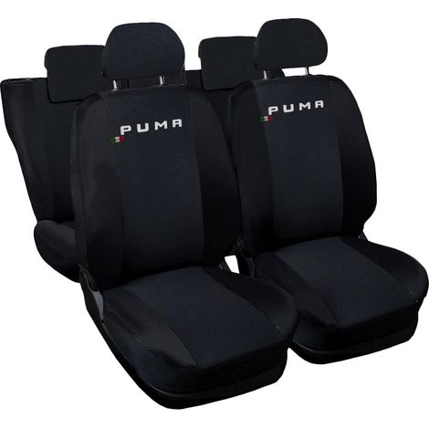 Lupex shop - Coprisedili Auto Compatibili per Puma, Made In Italy, set di copri sedili anteriori e posteriori con copri poggiatesta incluso, tessuto poliestere, Nero - Nero (1/4)
