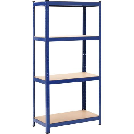 Lagerregal mit 4 Böden Blau Stahl & Holzwerkstoff
