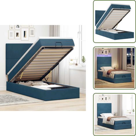 vidaXL Cadre de lit ottoman avec matelas bleu foncé 80x200 cm velours (1/5)