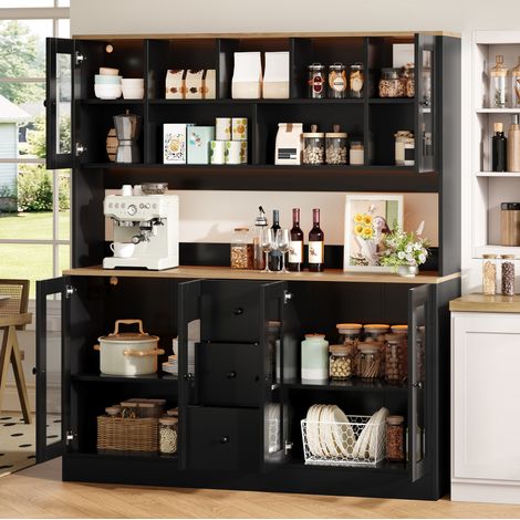 Hoher Küchenschrank 150x40x173 cm aus MDF, Schwarz/Natur, RGB-LED – MEUBLIV (1/5)