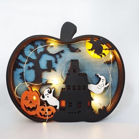 Lanternes de citrouille d'Halloween - Bois - Éclairage LED - Décoration maison hantée (1/5)