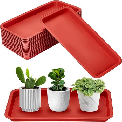 22 Soucoupe Rectangulaire pour Jardinière Grands Bacs de Récupération d'eau en Plastique pour L'Arrosage des Plantes Plateaux pour Pots de Fleurs D'Intérieur (Rouge Indien) 33x17x2.1cm (1/5)