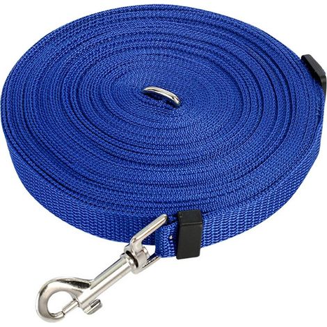 Laisse longue pour chien de 10 m (32,8 pi) réglable et portable, idéale pour l'entraînement des grands chiens en randonnée, camping et natation (bleu). (1/5)