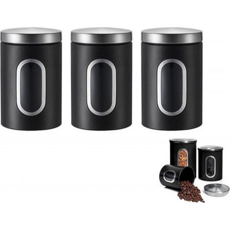 Bocaux de conservation - boîtes à café et à sucre - Lot de 3 boîtes à thé en acier inoxydable - bocaux de conservation polyvalents pour café et thé - lot de boîtes à biscuits transparentes et hermétiq (1/5)