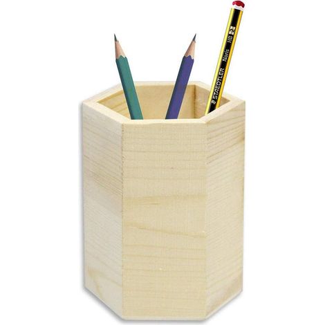 Portapenna in legno esagonale da scrivania portaoggetti organizer per decoupage contenitore per cancelleria porta penna da casa ufficio (1/3)