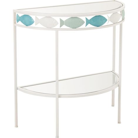 Console en Métal "Poisson" 80cm Blanc & Bleu