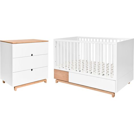 Mitwachsendes Bett 70x140 und Kommode mit 3 Schubladen Bellamy Nomi Weiß und Holz (1/5)
