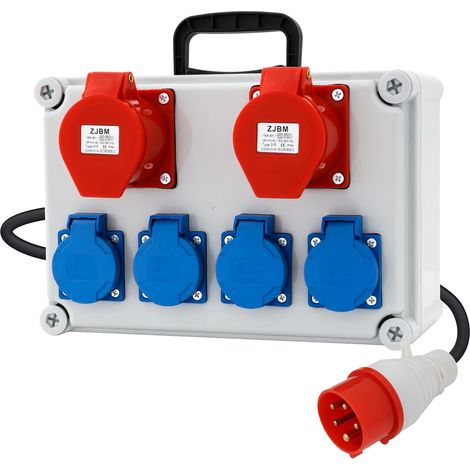 Coffret Électrique de Chantier IP54 Portable - Distributeur 2 Prises Industrielles + 4 Domestiques 16A - Poignée Pliante pour Jardin & Chantier