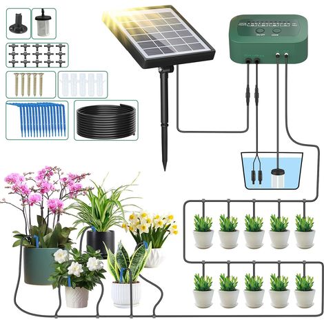 Kit Arrosage Goutte à Goutte Automatique, Pompe Systeme Arrosage Solaire Goutte a Goutte Matériel D'arrosage avec 15M Tuyau Arrosage pour Jardin Potager Balcon Pot de Plantes Exterieur (1/5)