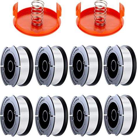 Paquete de 8 carretes de hilo para desbrozadora compatibles con las desbrozadoras Black & Decker, modelos A6481 y A6485, carrete de hilo de 1,65 mm (8 hilos de corte, 3 tapas, 3 resortes). (1/4)