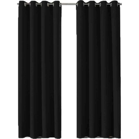 Lot de 2 Rideaux Occultants à Oeillets Isolants Thermiques Design Moderne - pour Salon et Chambre 140x240cm Noir (1/5)