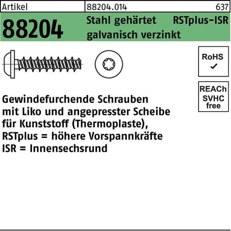 Vis à tête plate R 88204 Liko ISR 2,2x6-T6 acier zingué 1000p.