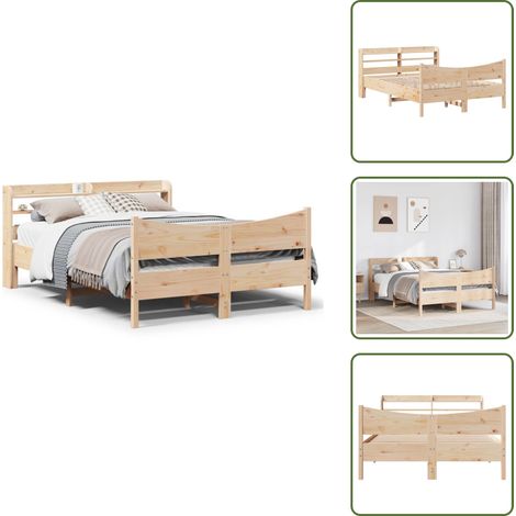 Letto in legno massello - vidaXL Giroletto con Testiera 150x200 cm in Legno Massello di Pino - Letto con ripiani
