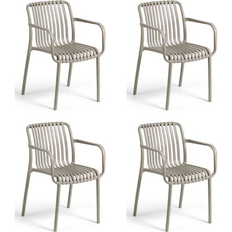 GLOUPIE Set 4 Poltrone Eloise In Polipropilene Solido E Resistente Alle Intemperie Tortora, Impilabili, L 56 x P 42 x H 81 Cm