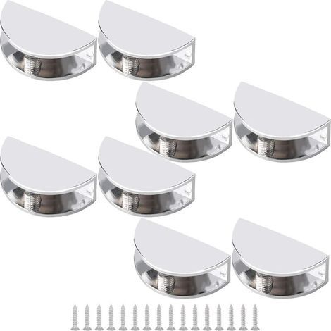 ZOLGINAH Lot de 8 supports réglables pour étagère en verre, sans cadre, en alliage de zinc, clips de serrage en verre demi-ronds, chromés, polis, fixation murale pour verre de 6 à 10 mm d'épaisseur (1/5)