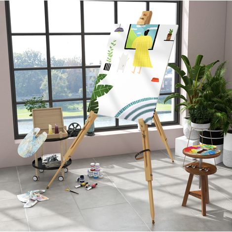 Caballete plegable de haya, altura regulable, para lienzos de hasta 107 cm, natural HAVRYA (1/4)