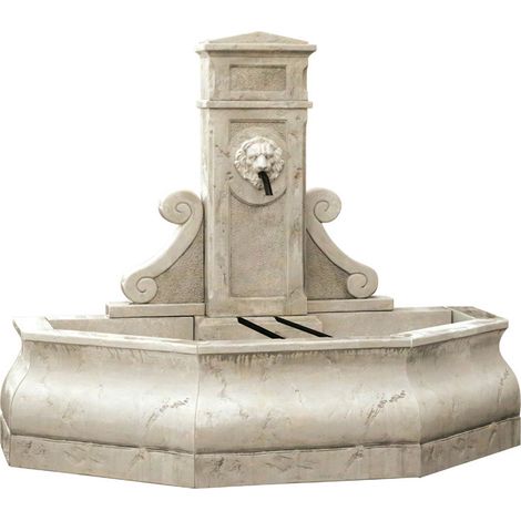 Habitat Et Jardin – Fontaine de jardin en pierre reconstituée – Dimensions 1.98 x 1.06 x 1.64 m – Avec pompe électrique et bec verseur – Fabrication française artisanale