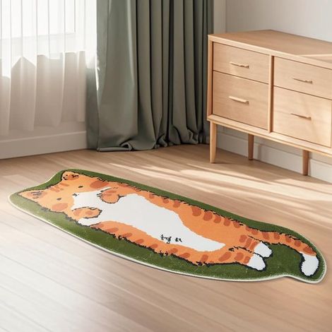 Alfombra para dormitorio de 40x120cm. Alfombra lavable con forma de gato y diseño irregular. Bonita alfombra de dibujos animados，40x120cm，verde (1/4)