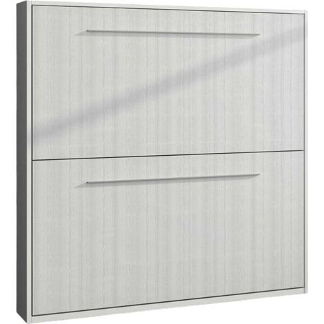 Les Tendances – Lit escamotable superposé chêne blanc 90x190 cm – 2 couchages – Échelle en acier trempé – Système d'ouverture sécurisé (1/5)