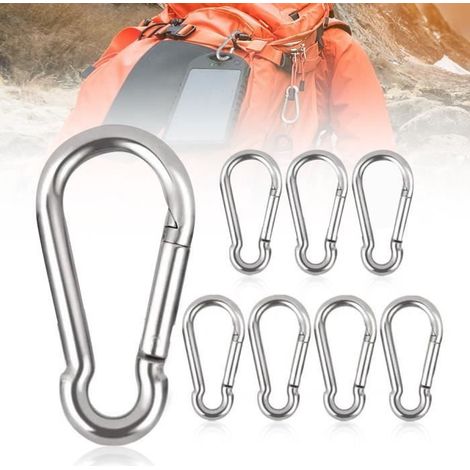 Lot de 8 Mousquetons en Acier Inoxydable 40 x 4 mm pour Sacs à Dos, Camping, Pêche, Voyage (1/4)