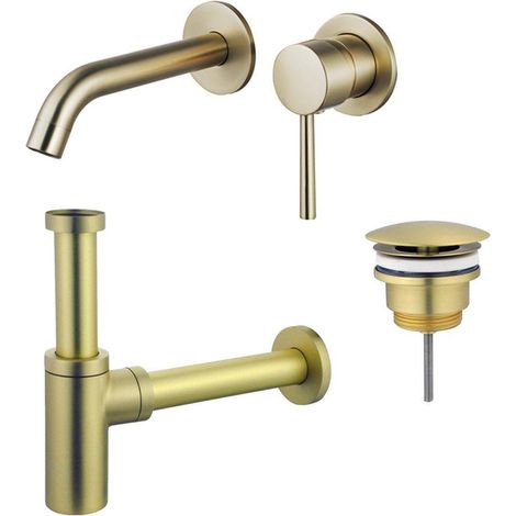 Fortifura Calvi Slim Kit mitigeur lavabo - robinet encastrable - bonde nonobturable - siphon design - PVD Laiton brossé