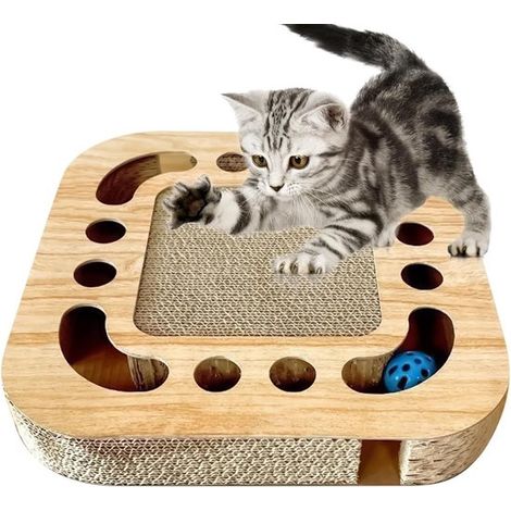 Tiragraffi per gatti - Mobile per tirare i graffi per animali domestici - Protezione per mobili - Con pallina interattiva - 33 x 33 x 5,5 cm (1/5)