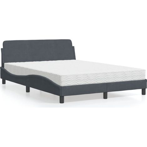 Lit avec matelas-Lit Adulte avec matelas Dover gris foncé 140x190 cm velours 215214 (1/5)
