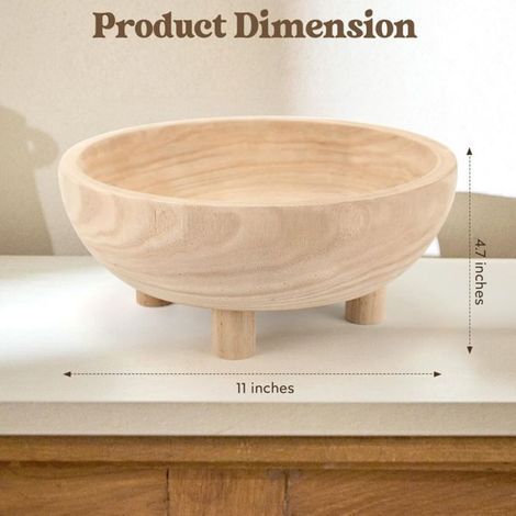 Dekorative Holzschale, große 28 cm (11 Zoll) Obstschale aus Holz für Küchentheke oder Eingangstisch, Holzfarbe. (1/5)